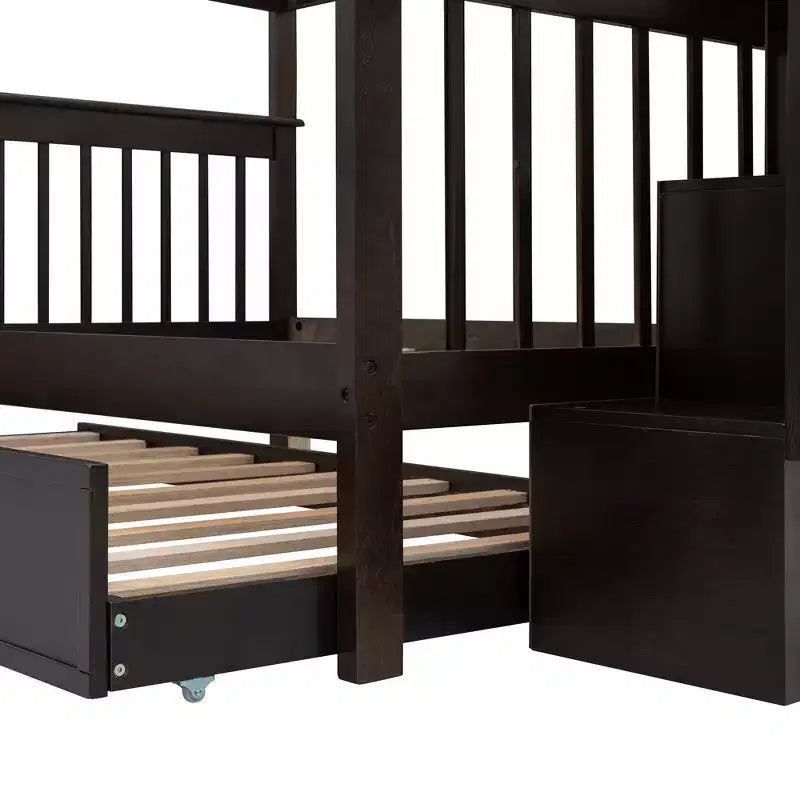 Lit superposé double sur double avec escalier de rangement et barrières de sécurité