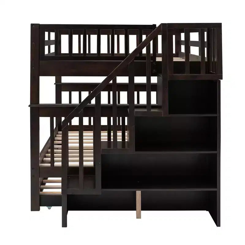 Lit superposé double sur double avec escalier de rangement et barrières de sécurité