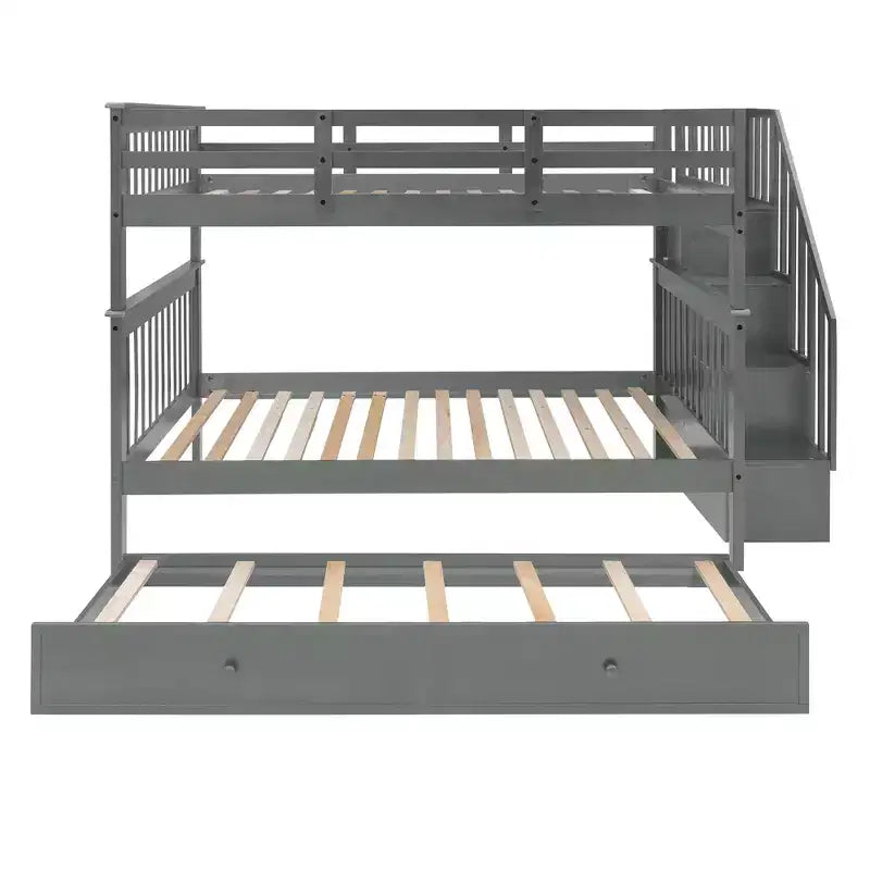 Lit superposé double sur double avec escalier de rangement et barrières de sécurité