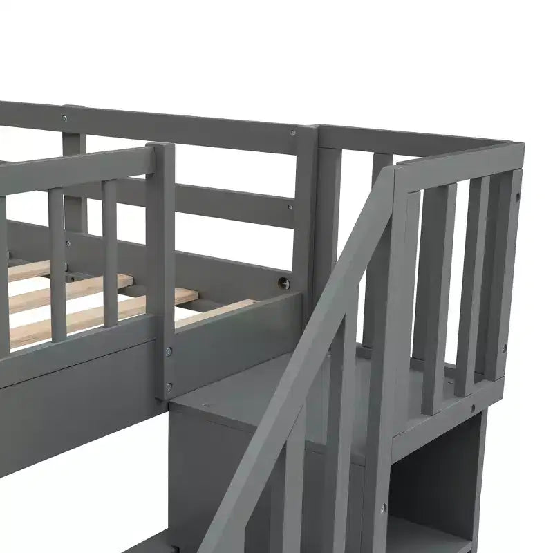 Lit superposé double sur double avec escalier de rangement et barrières de sécurité