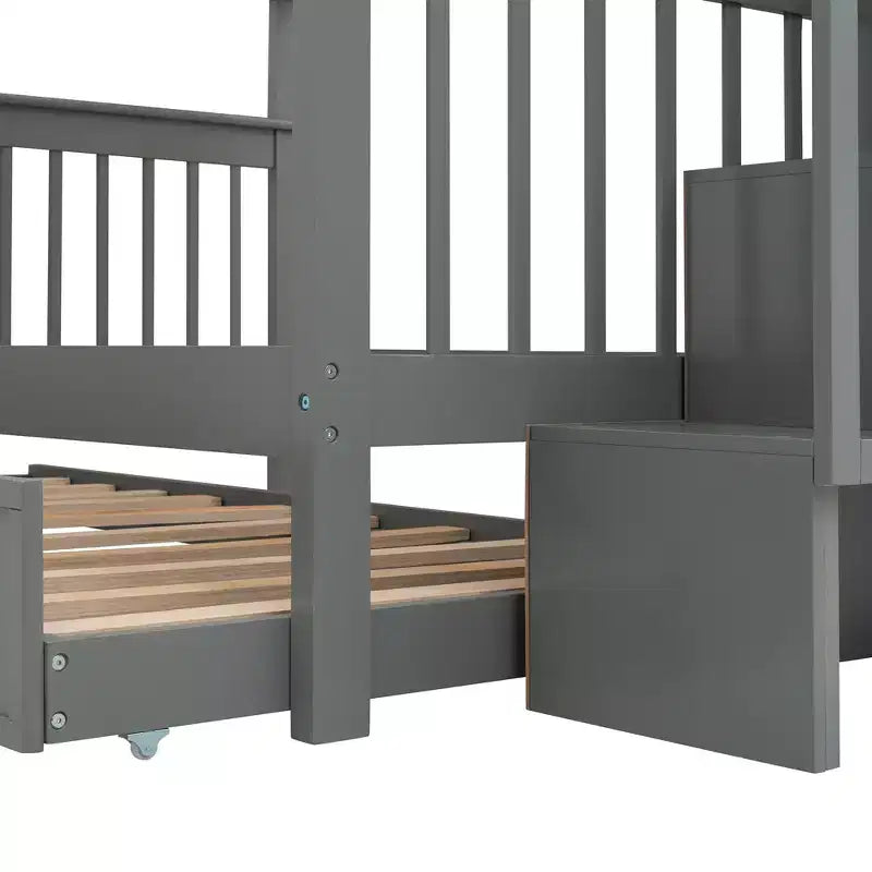 Lit superposé double sur double avec escalier de rangement et barrières de sécurité