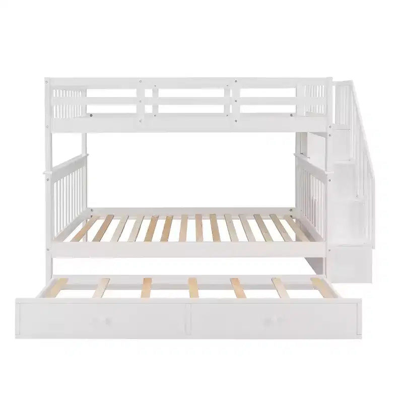 Lit superposé double sur double avec escalier de rangement et barrières de sécurité
