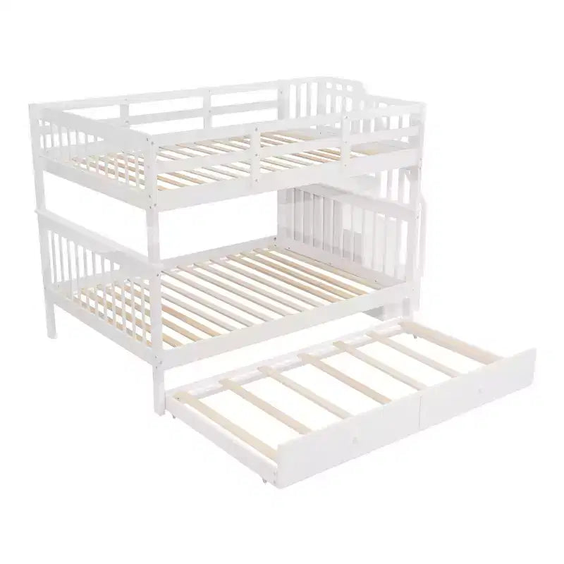 Lit superposé double sur double avec escalier de rangement et barrières de sécurité