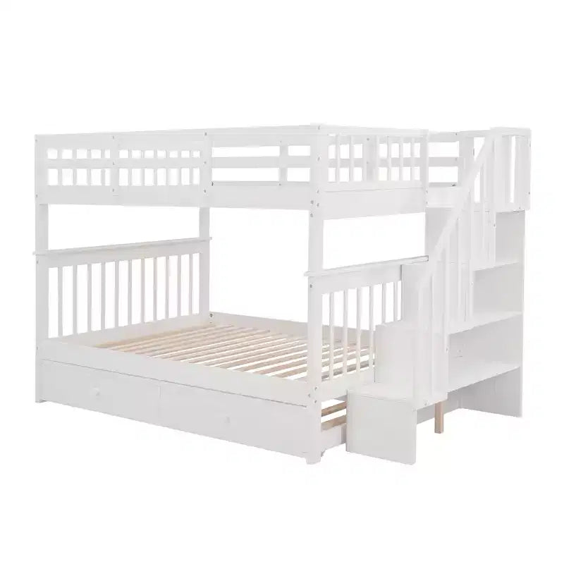 Lit superposé double sur double avec escalier de rangement et barrières de sécurité