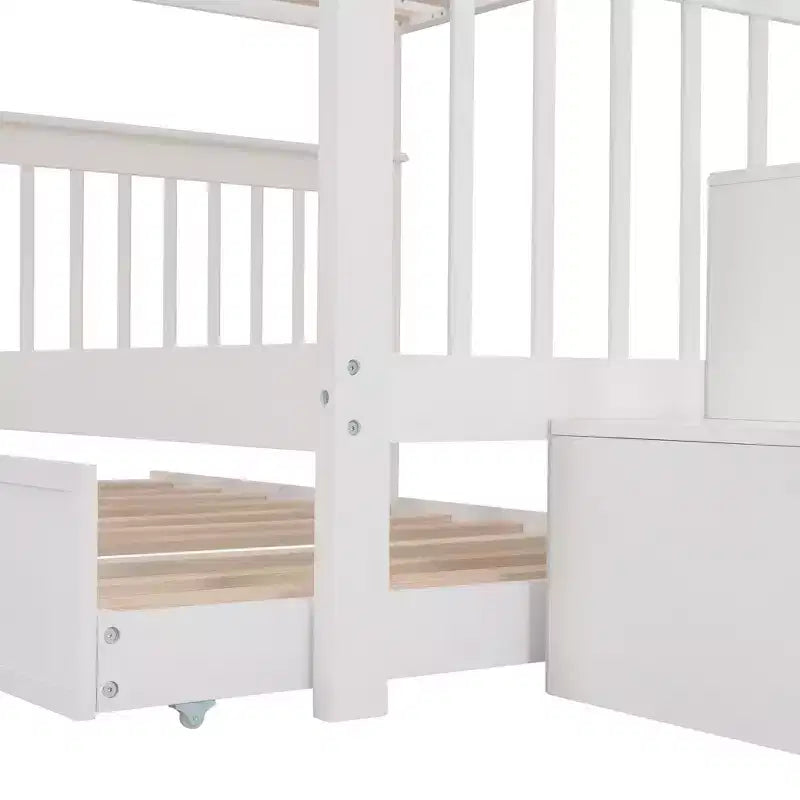 Lit superposé double sur double avec escalier de rangement et barrières de sécurité