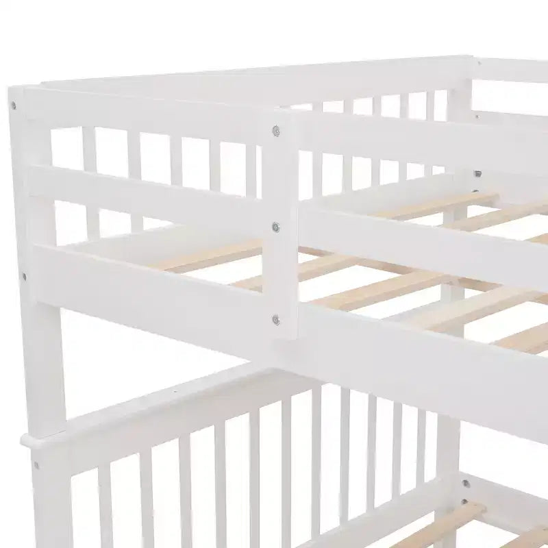 Lit superposé double sur double avec escalier de rangement et barrières de sécurité