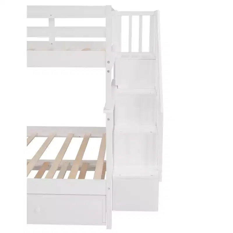 Lit superposé double sur double avec escalier de rangement et barrières de sécurité