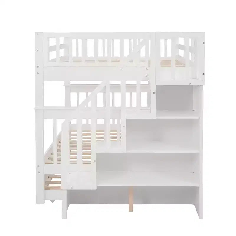Lit superposé double sur double avec escalier de rangement et barrières de sécurité