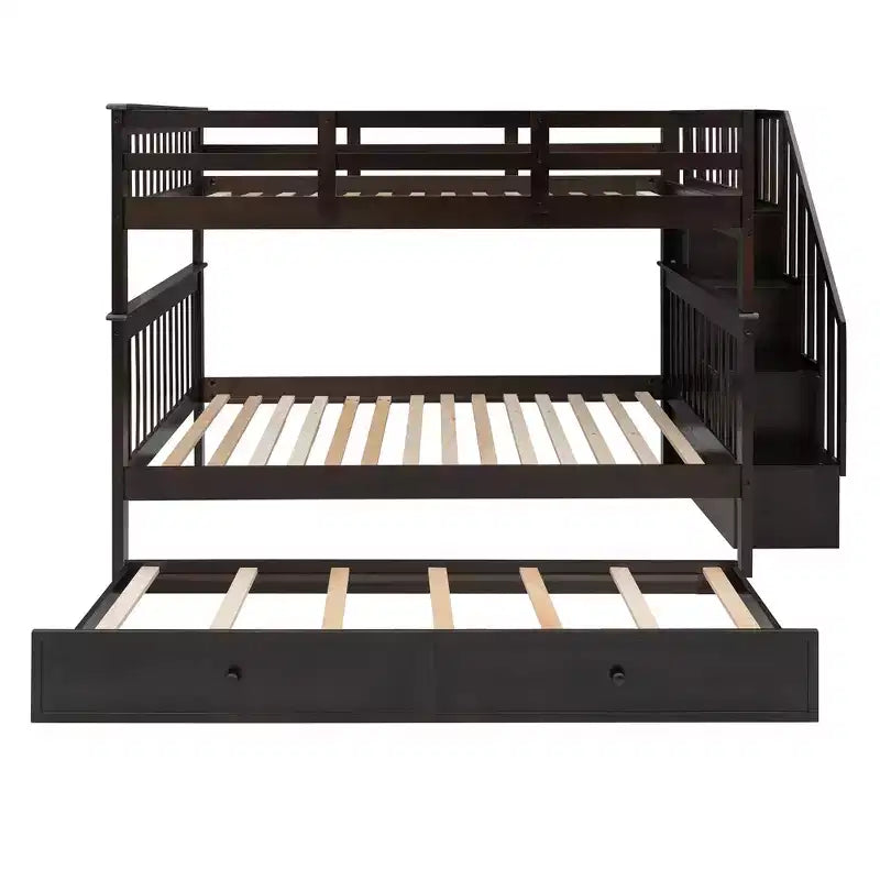 Lit superposé double sur double avec escalier de rangement et barrières de sécurité