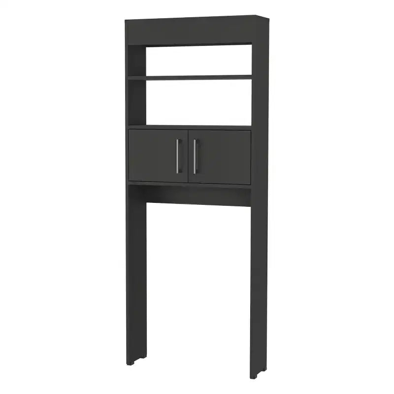 Meuble de rangement WC moderne autoportant avec portes doubles et étagères pour salle de bain, facile à assembler, noir 24,56''L X 8''P x 63''H