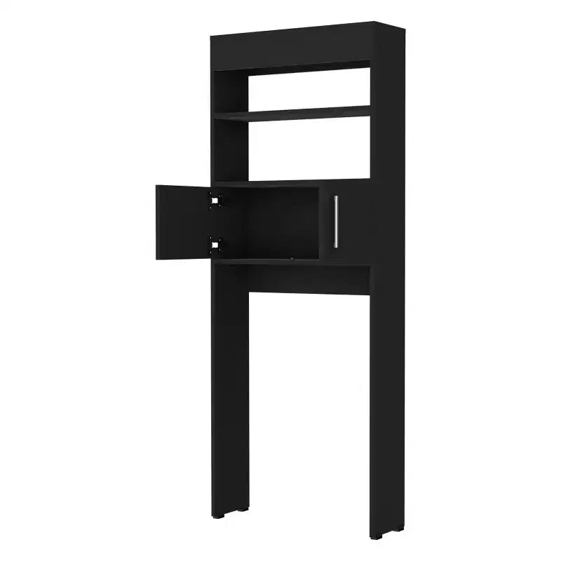 Meuble de rangement WC moderne autoportant avec portes doubles et étagères pour salle de bain, facile à assembler, noir 24,56''L X 8''P x 63''H