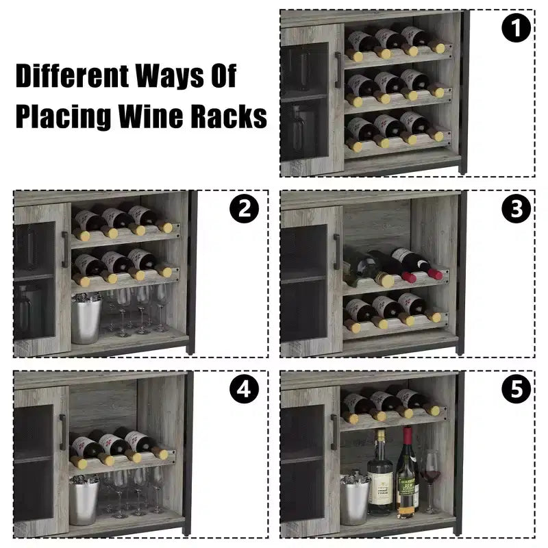 Meuble Bar à Vin avec Porte-Bouteilles et Porte-Verres, Buffet de Rangement Moderne avec Porte en Maille, Armoire de Bar Industrielle pour la Maison