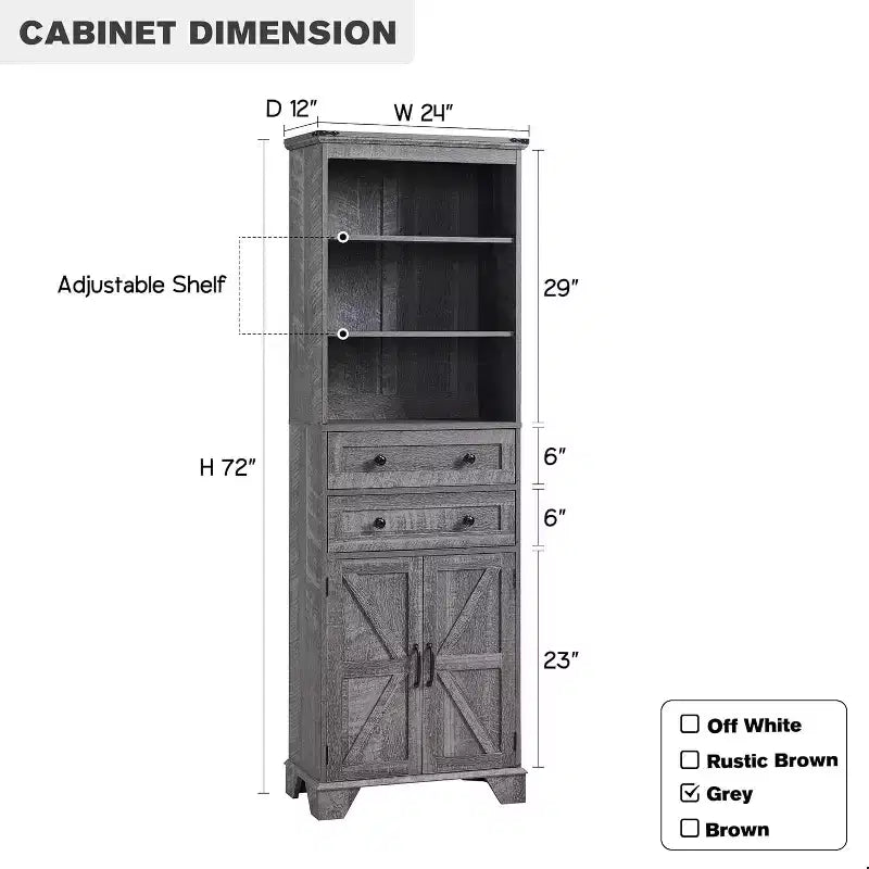 Meuble de salle de bain, Armoire de rangement haute de 72 po avec 2 tiroirs, étagères réglables et porte coulissante, Meubles pour salle de bain