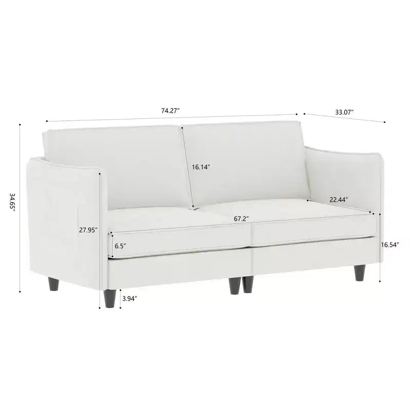 Causeuse moderne avec accoudoirs fins et coussins moelleux, pour salon, chambre ou appartement, blanc