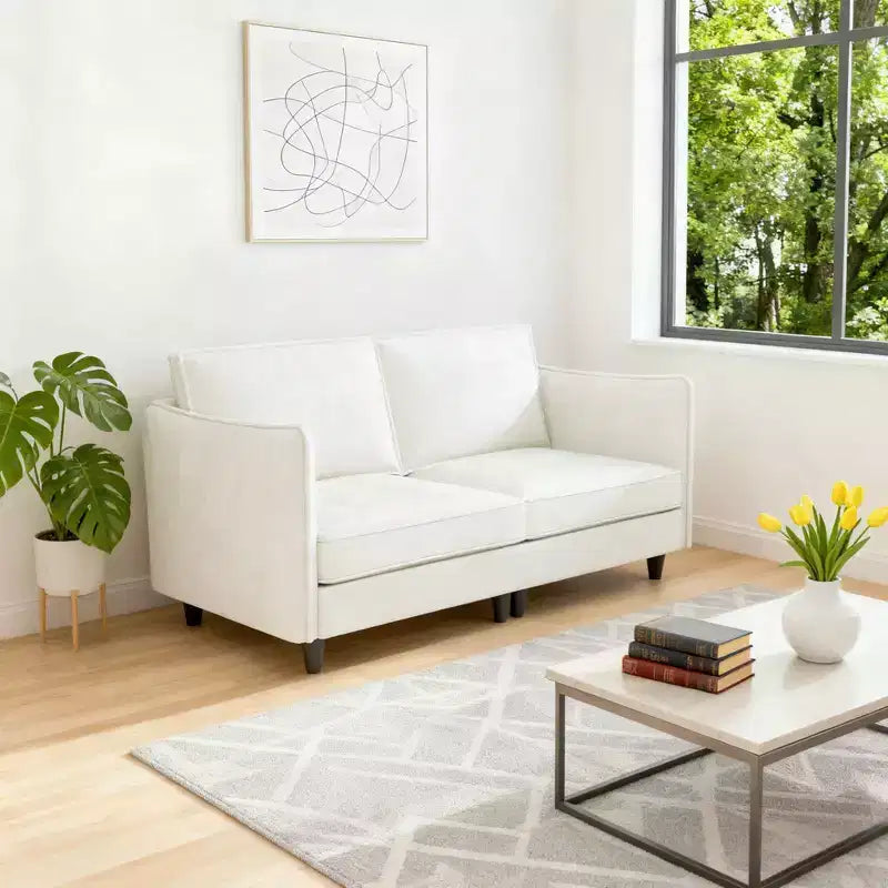 Causeuse moderne avec accoudoirs fins et coussins moelleux, pour salon, chambre ou appartement, blanc