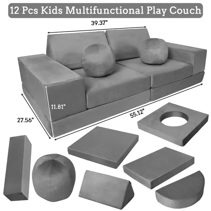 Canapé sectionnel modulaire 12 pièces pour enfants, pour salle de jeux et chambre à coucher