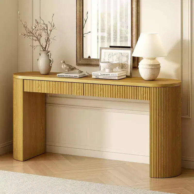 Console de 147,8 cm avec pieds arqués robustes réglables, table d'entrée avec grand plateau et deux tiroirs, table d'appoint pour salon
