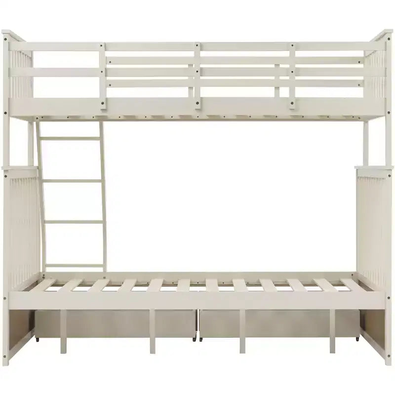 Lits superposés jumeaux sur lits complets 76IN avec tiroirs de rangement, lits superposés pour enfants avec garde-corps de sécurité et échelle, cadres de lit pour salon, chambre d'enfants