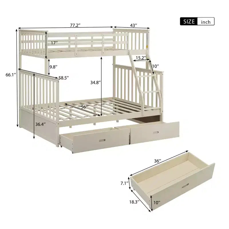 Lits superposés jumeaux sur lits complets 76IN avec tiroirs de rangement, lits superposés pour enfants avec garde-corps de sécurité et échelle, cadres de lit pour salon, chambre d'enfants