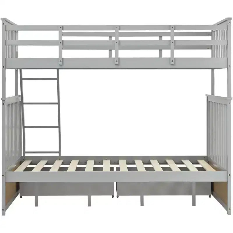 Lits superposés jumeaux sur lits complets 76IN avec tiroirs de rangement, lits superposés pour enfants avec garde-corps de sécurité et échelle, cadres de lit pour salon, chambre d'enfants