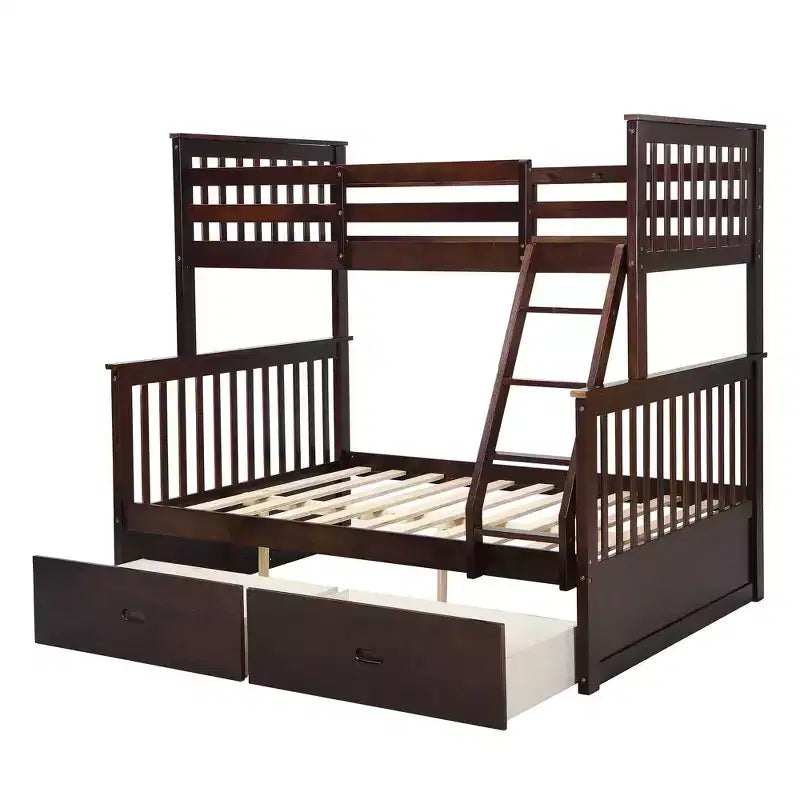 Lits superposés jumeaux sur lits complets 76IN avec tiroirs de rangement, lits superposés pour enfants avec garde-corps de sécurité et échelle, cadres de lit pour salon, chambre d'enfants