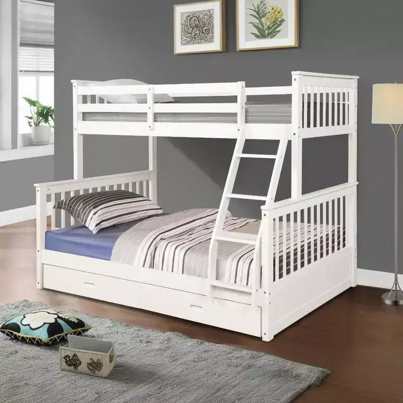 Lits superposés jumeaux sur lits complets 76IN avec tiroirs de rangement, lits superposés pour enfants avec garde-corps de sécurité et échelle, cadres de lit pour salon, chambre d'enfants