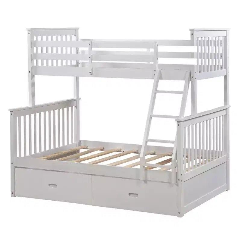 Lits superposés jumeaux sur lits complets 76IN avec tiroirs de rangement, lits superposés pour enfants avec garde-corps de sécurité et échelle, cadres de lit pour salon, chambre d'enfants