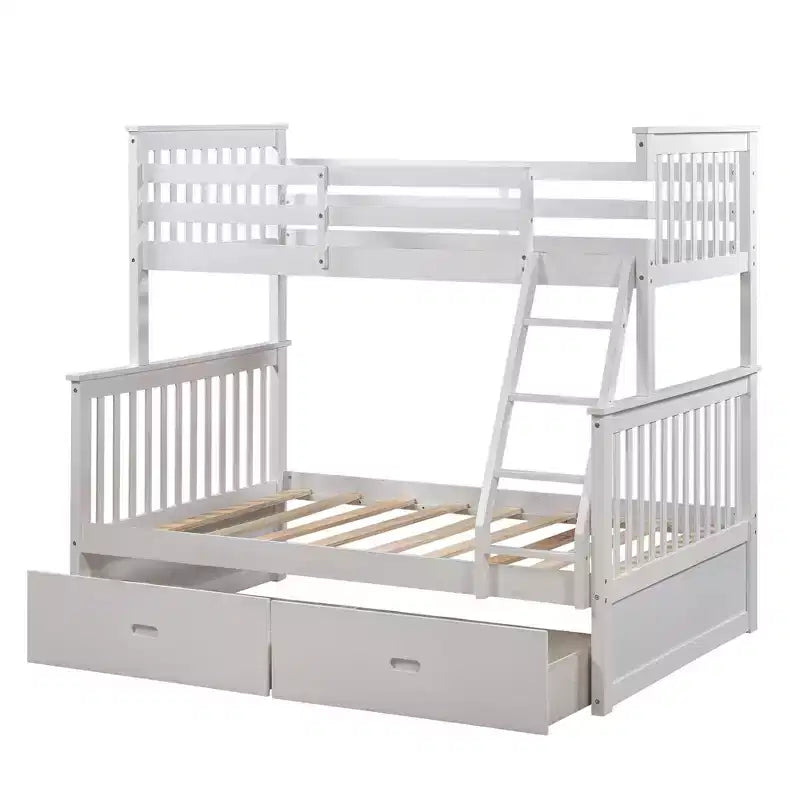 Lits superposés jumeaux sur lits complets 76IN avec tiroirs de rangement, lits superposés pour enfants avec garde-corps de sécurité et échelle, cadres de lit pour salon, chambre d'enfants