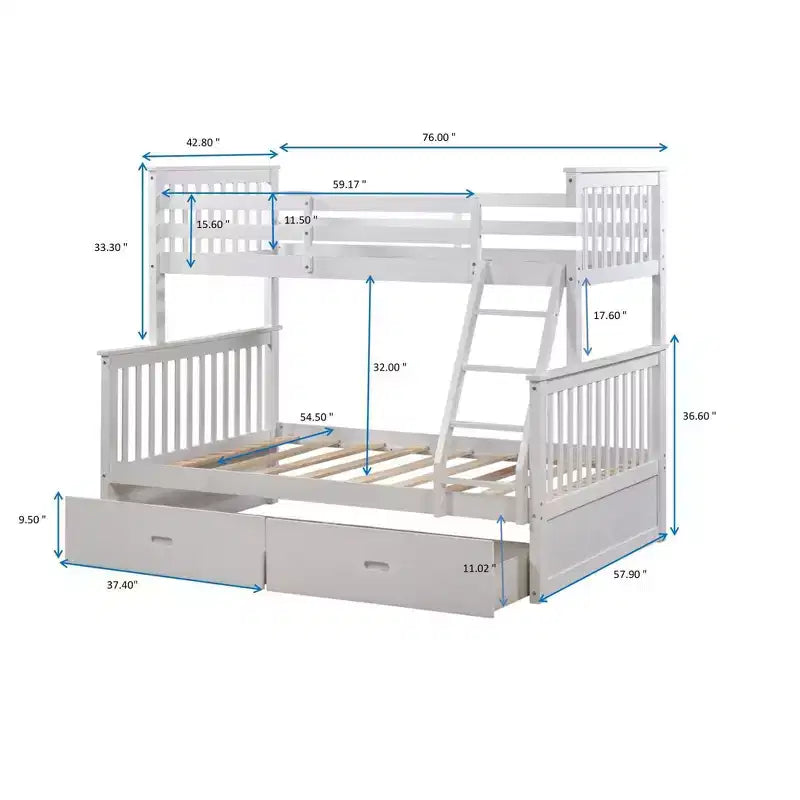 Lits superposés jumeaux sur lits complets 76IN avec tiroirs de rangement, lits superposés pour enfants avec garde-corps de sécurité et échelle, cadres de lit pour salon, chambre d'enfants
