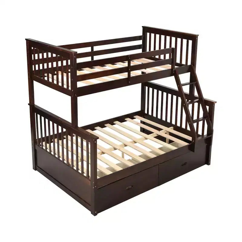 Lits superposés jumeaux sur lits complets 76IN avec tiroirs de rangement, lits superposés pour enfants avec garde-corps de sécurité et échelle, cadres de lit pour salon, chambre d'enfants