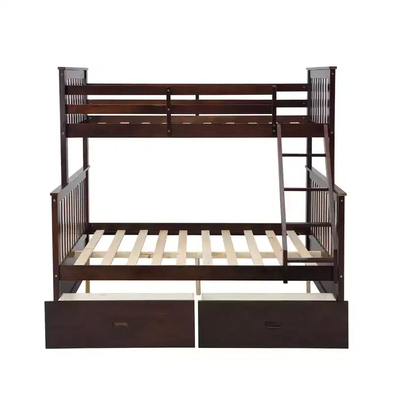 Lits superposés jumeaux sur lits complets 76IN avec tiroirs de rangement, lits superposés pour enfants avec garde-corps de sécurité et échelle, cadres de lit pour salon, chambre d'enfants