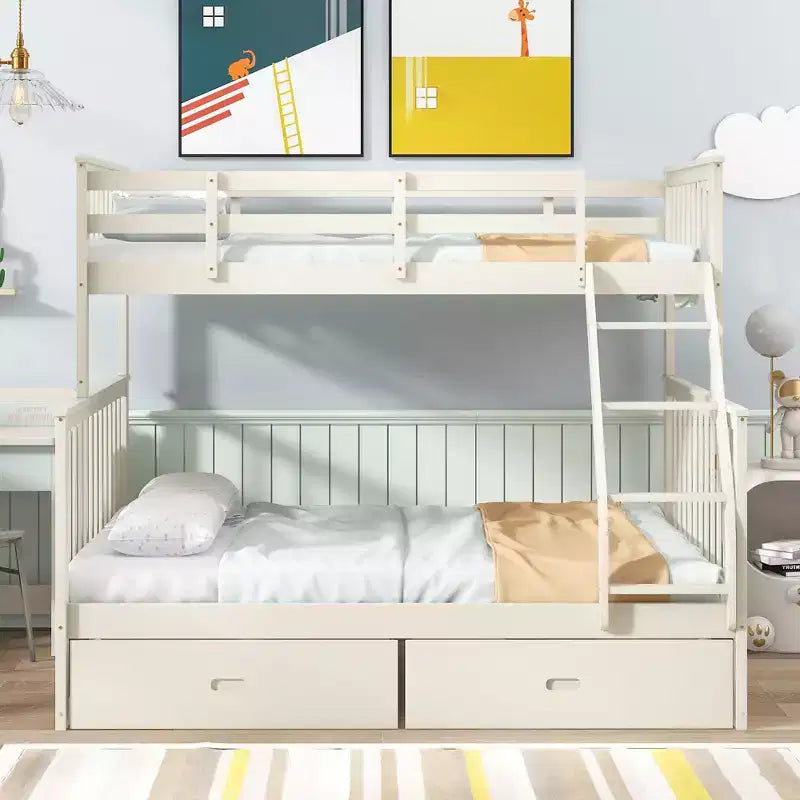 Lits superposés jumeaux sur lits complets 76IN avec tiroirs de rangement, lits superposés pour enfants avec garde-corps de sécurité et échelle, cadres de lit pour salon, chambre d'enfants