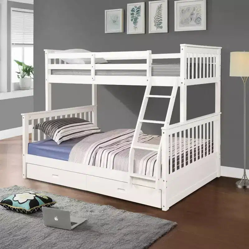Lits superposés jumeaux sur lits complets 76IN avec tiroirs de rangement, lits superposés pour enfants avec garde-corps de sécurité et échelle, cadres de lit pour salon, chambre d'enfants