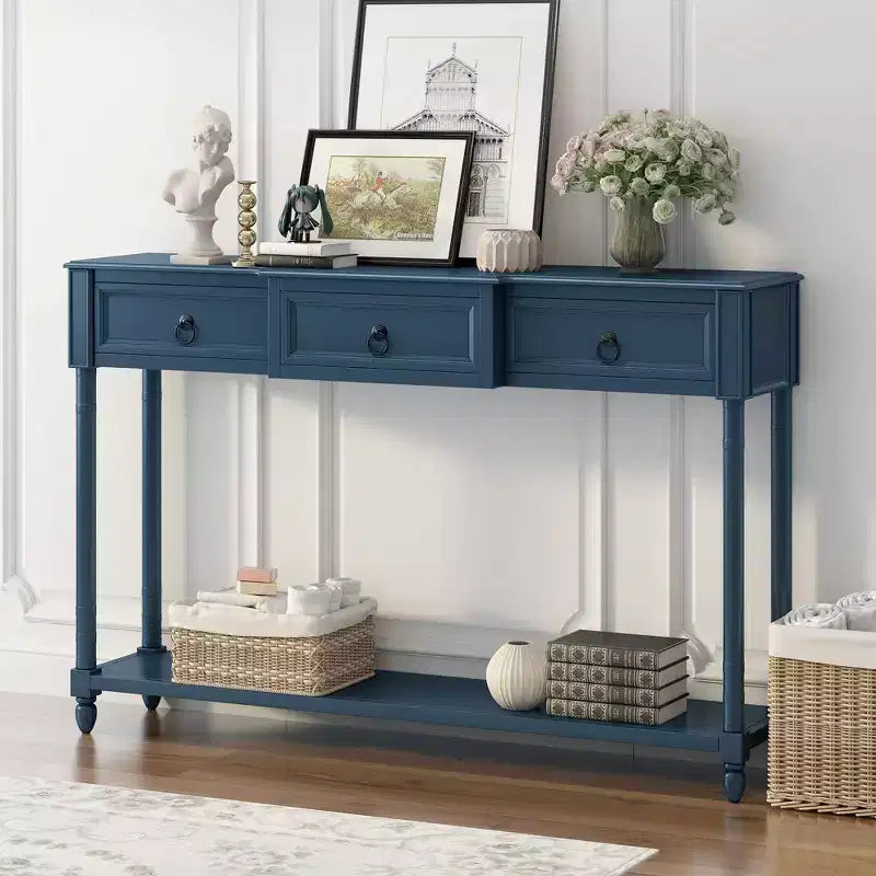 Console vintage de 52 pouces, table d'entrée avec 3 tiroirs et 1 grande étagère, table de couloir pour salon, entrée, hall