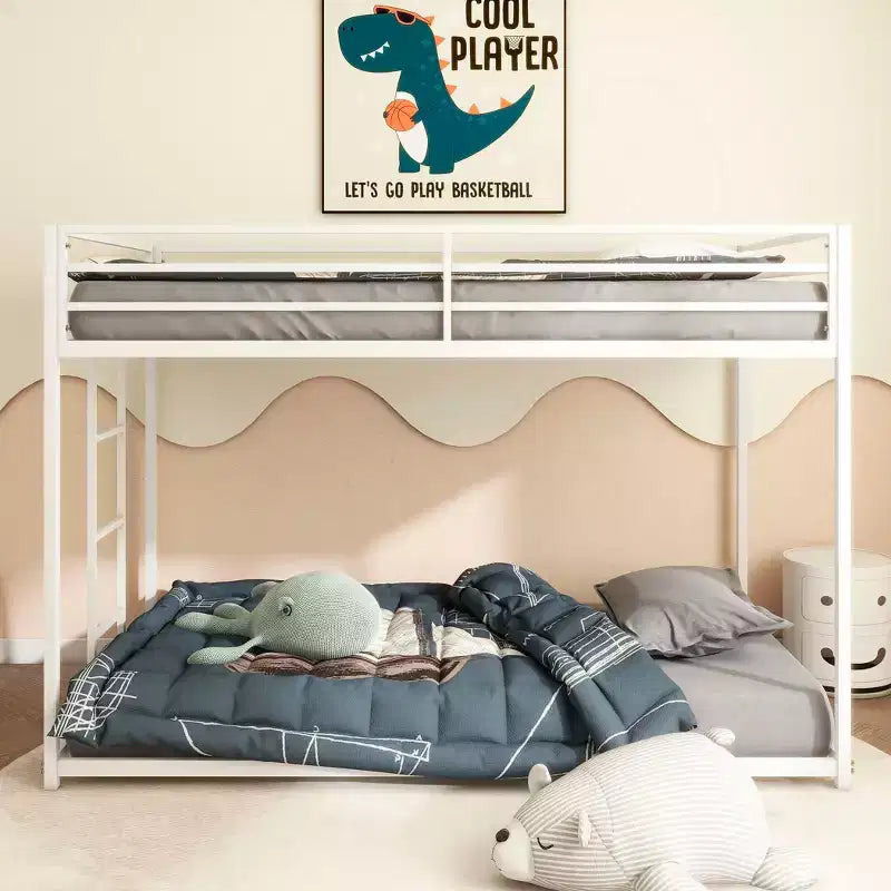 Lits superposés 76,69 po pour enfants avec cadre en métal, profil bas, échelle et barrières de sécurité, cadres de lit pour chambre à coucher, blanc