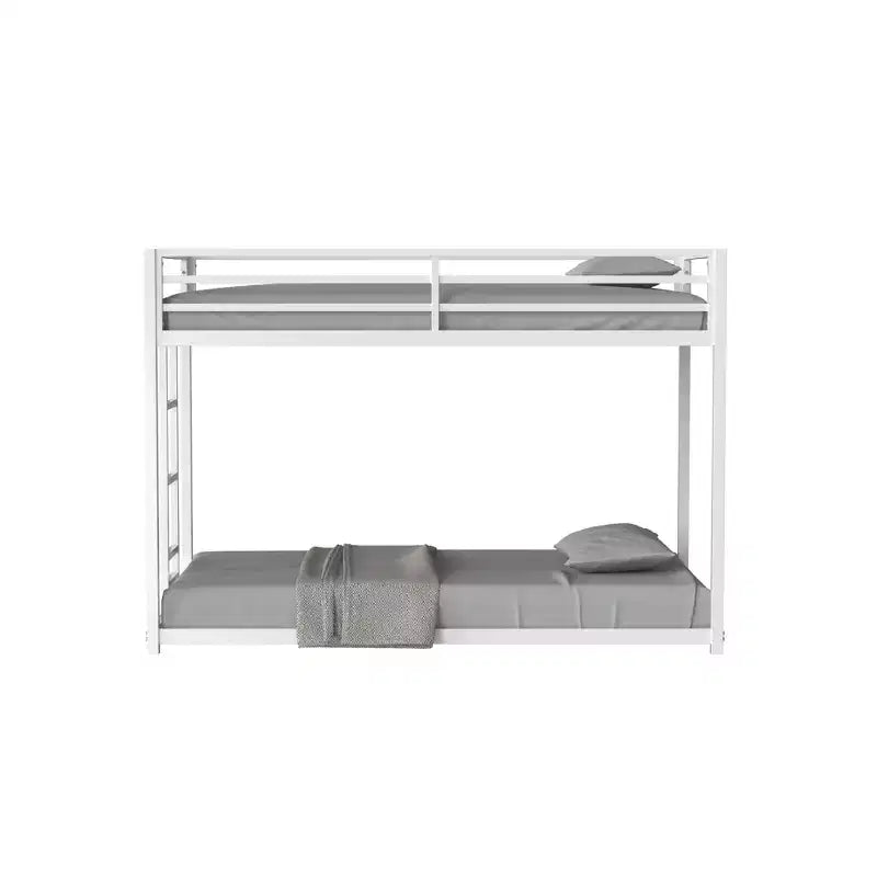 Lits superposés 76,69 po pour enfants avec cadre en métal, profil bas, échelle et barrières de sécurité, cadres de lit pour chambre à coucher, blanc