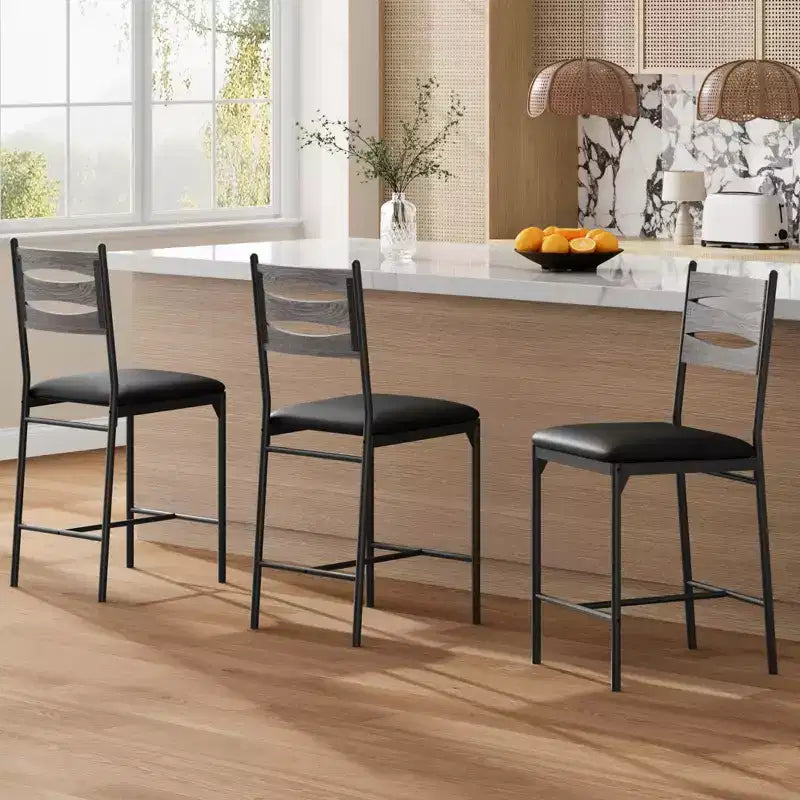 Tabourets de bar hauteur comptoir, chaises de bar rembourrées en similicuir avec dossier en bois, coussin épais et repose-pieds pour îlot de cuisine