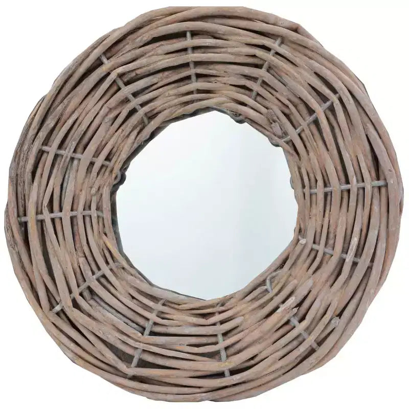 Miroir en rotin naturel, 15 cm de diamètre, fixation murale