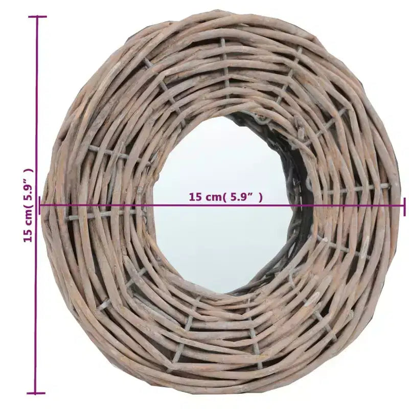 Miroir en rotin naturel, 15 cm de diamètre, fixation murale