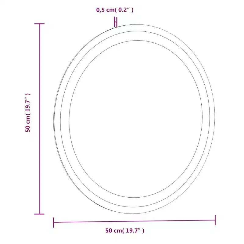 Miroir LED de salle de bain en verre, 50 cm de diamètre, rond moderne pour meuble-lavabo