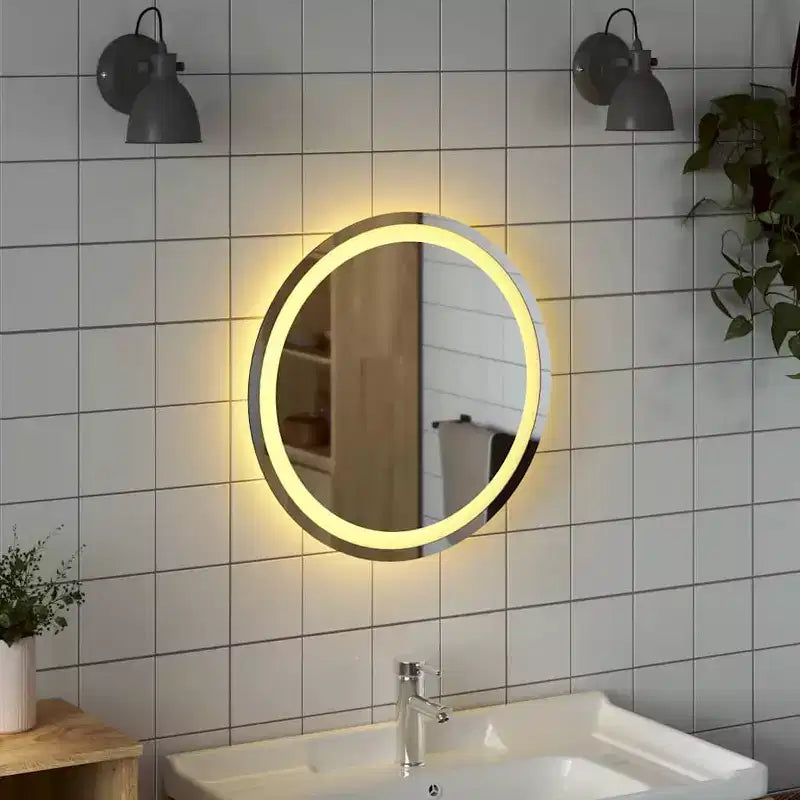 Miroir LED de salle de bain en verre, 50 cm de diamètre, rond moderne pour meuble-lavabo