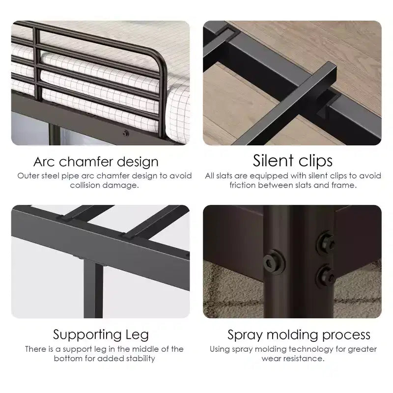 Lit superposé haut de 75 pouces double sur double, lit jumeau avec échelle et garde-corps de sécurité, lits superposés pour enfants pour chambre à coucher, dortoir, noir