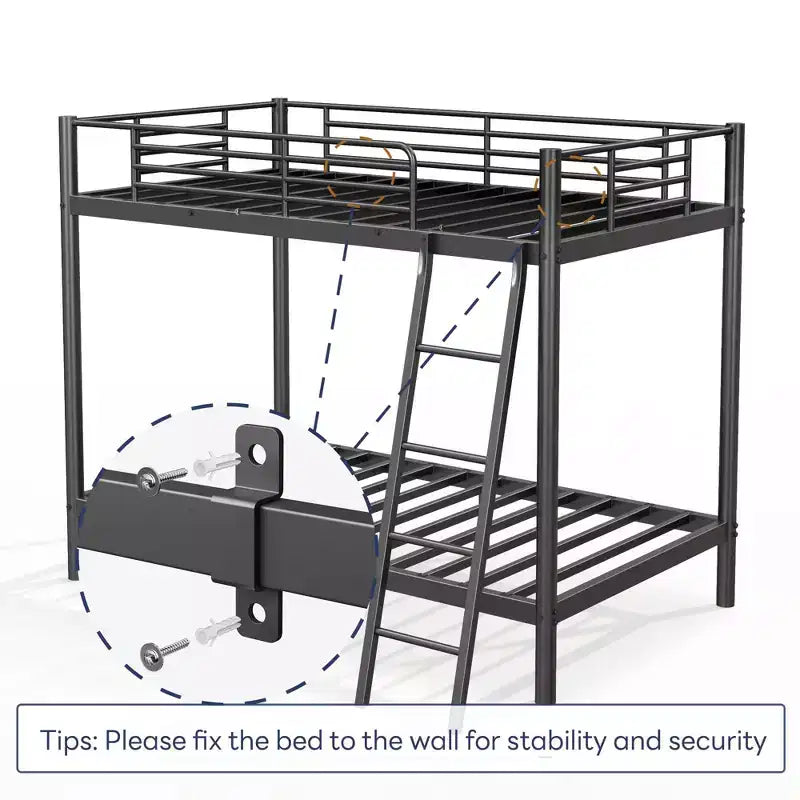 Lit superposé haut de 75 pouces double sur double, lit jumeau avec échelle et garde-corps de sécurité, lits superposés pour enfants pour chambre à coucher, dortoir, noir