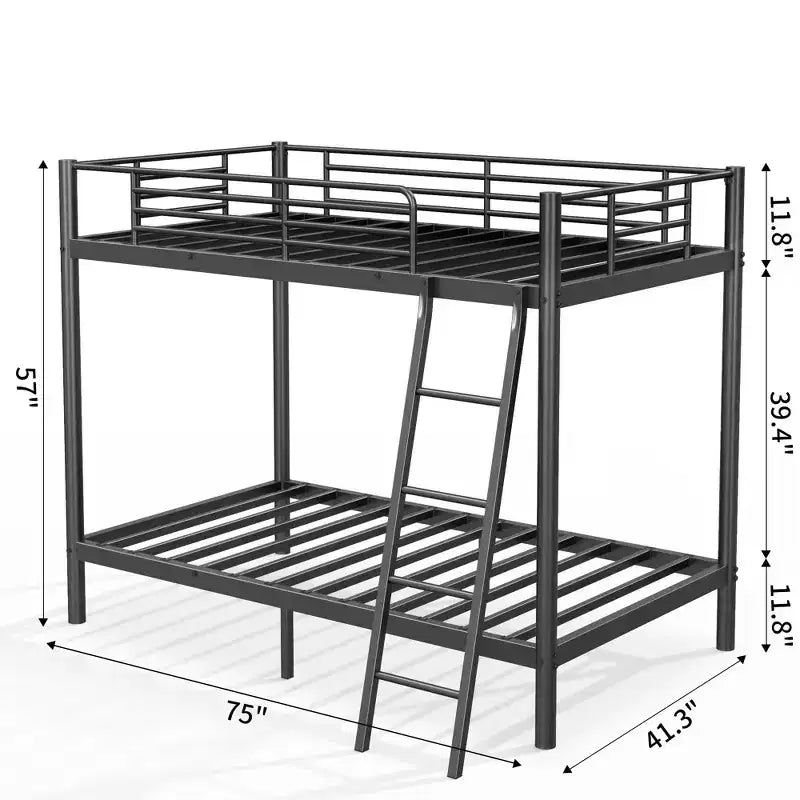Lit superposé haut de 75 pouces double sur double, lit jumeau avec échelle et garde-corps de sécurité, lits superposés pour enfants pour chambre à coucher, dortoir, noir