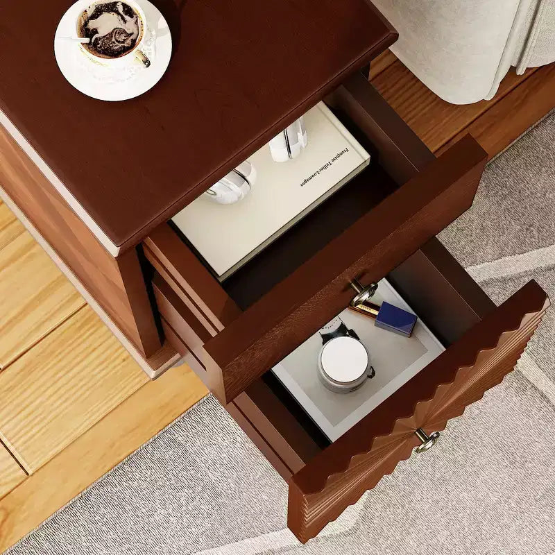 Table d'appoint de canapé et table de chevet modernes et étroites avec 2 tiroirs pour salon, chambre à coucher - Noyer