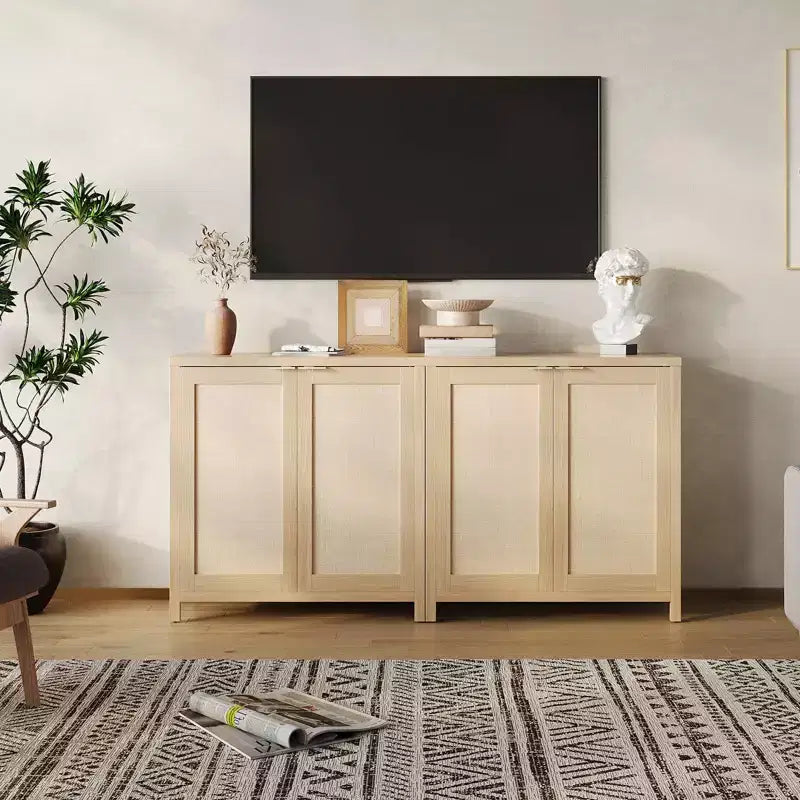 Meuble de rangement en rotin sur pied avec étagères réglables, buffet moderne pour salon et salle à manger