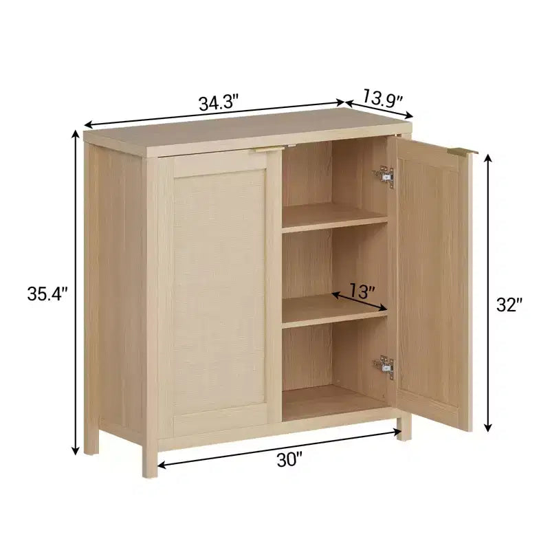 Meuble de rangement en rotin sur pied avec étagères réglables, buffet moderne pour salon et salle à manger