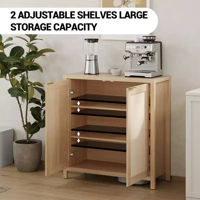 Meuble de rangement en rotin sur pied avec étagères réglables, buffet moderne pour salon et salle à manger