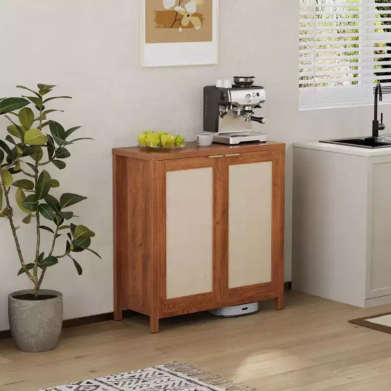 Meuble de rangement en rotin sur pied avec étagères réglables, buffet moderne pour salon et salle à manger