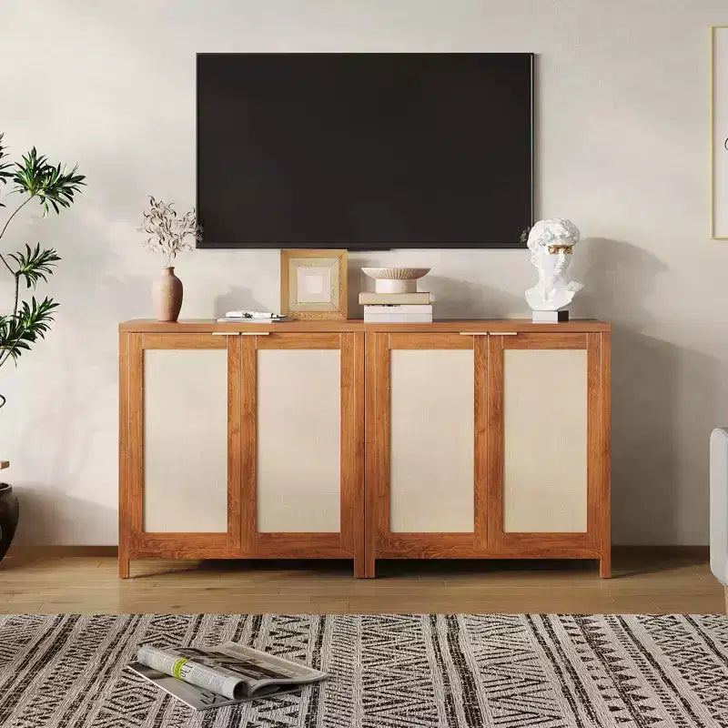 Meuble de rangement en rotin sur pied avec étagères réglables, buffet moderne pour salon et salle à manger
